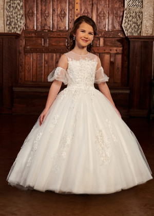 Beaded Ivory Lace Tulle Flower Girl Dress With Detachable Sleeves